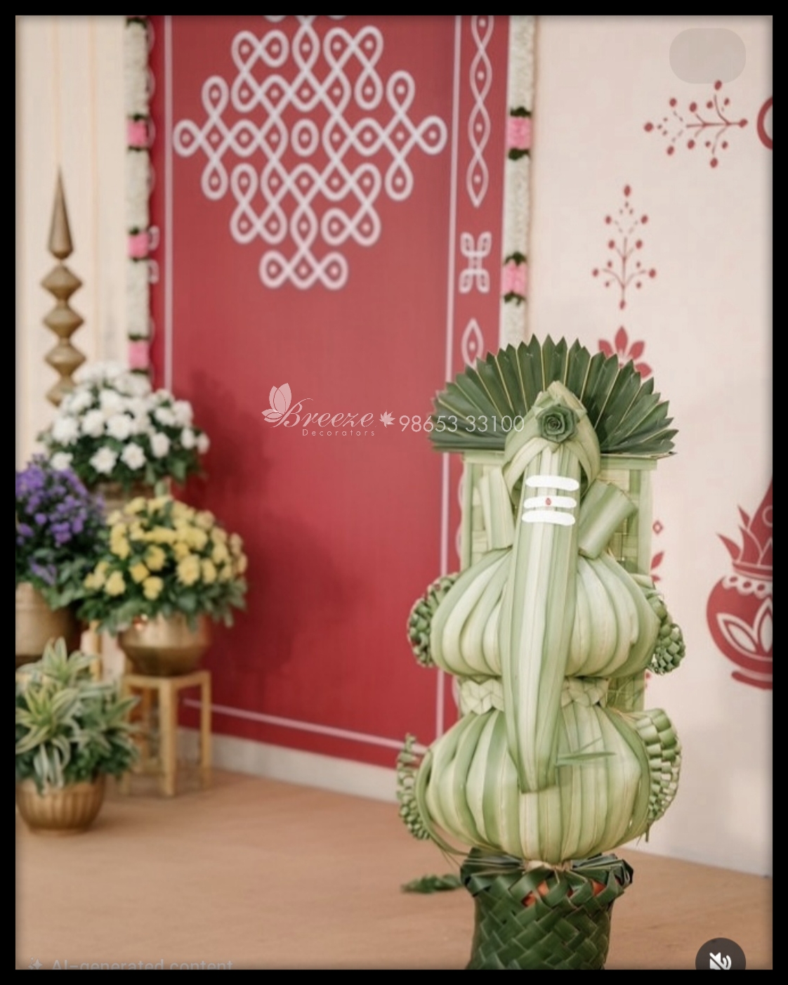 Handcrafted tender coconut leaf Kurutholai Ganesha decor at Kuudam Hall Coimbatore by Breeze Decorators